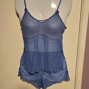 PEEPING TOM, Blue Lace Trim Sleepwear Set, woth bows, NWOT